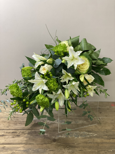 Tied Sheaf - All White - All white tied sheaf with seasonal foliage, suitable for sympathy tribute or for on the casket, can be placed in a vase afterwards. Suitable for natural burial