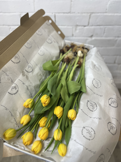 Simply Stems Tulips On The Bulb Exclusive, Britsh Grown - These amazing beauties give you something special and unique. These special tulips are grown and kept on their bulb which gives them much longer vase life and they can be planted afterwards meaning you have them to keep!! 

Please pop a note in the request section if you'd like bright mix, pastel mix or florist choice.

We prioritise partnering with local and sustainable flower growers, reducing the carbon footprint associated with transportation.
Our selection process emphasizes growers committed to ethical practices, including planet friendly cultivation and fair labour conditions. Over 95% of our flowers are sourced from within a 40 mile radius of our premises.