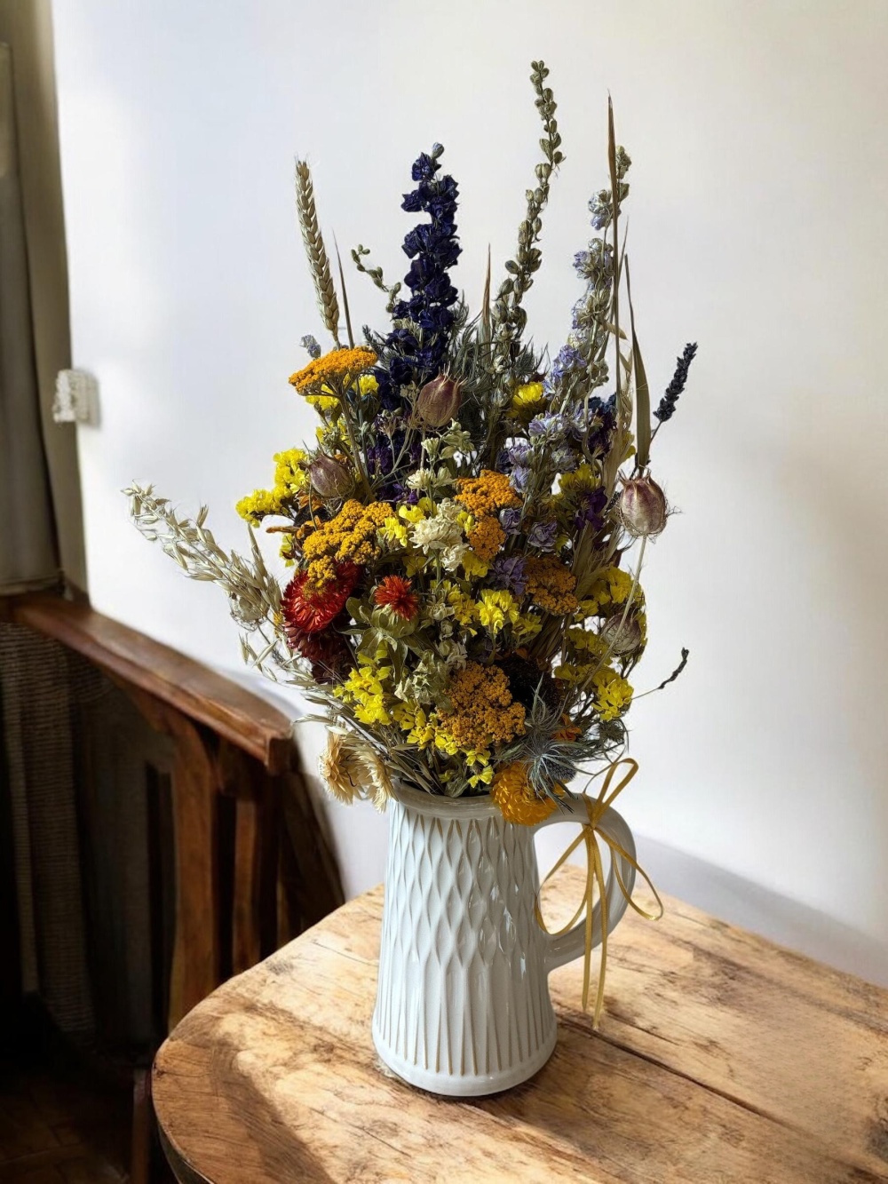Handtied Dried Flower Bouquet with Stoneware Jug Handtied Dried Flower Bouquet with Stoneware Jug