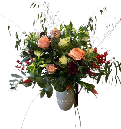 Luxury Stoneware - Suffolk Christmas Jug - Luxury Suffolk Christmas jug arrangement featuring seasonal flowers, berries and foliage in a reusable stoneware jug. A natural, sustainable festive gift.